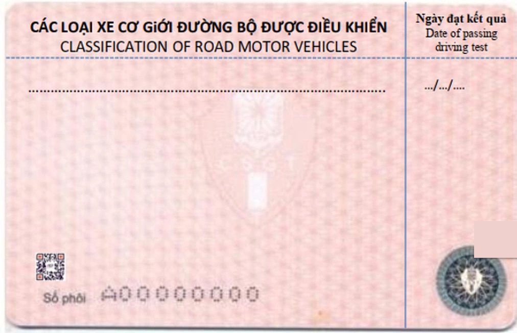 Mặt sau bằng lái xe C1 mẫu mới