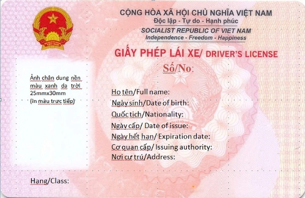 Mặt trước bằng lái xe C1 mẫu mới