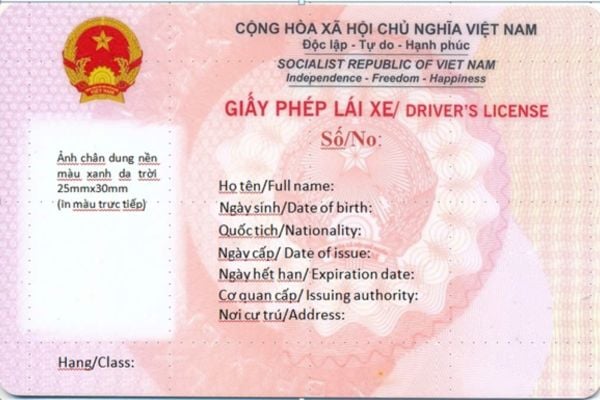 Mẫu bằng lái xe C1 mặt trước